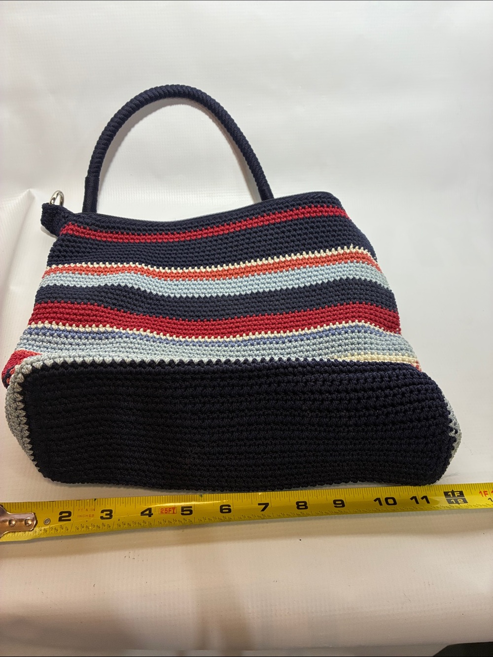 Striped Crochet Tote Bag in Red, White, & Blue - Picture 10 of 11